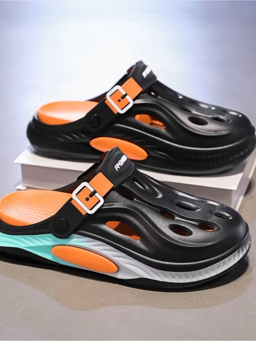 Men’s Black & Orange Lightweight Clog Sandals